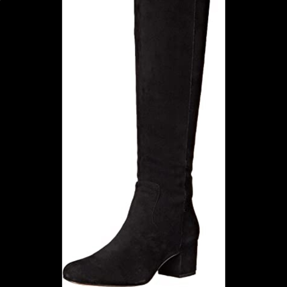 Over-the-Knee Black Suede Block Heel Boots - Picture 2 of 10